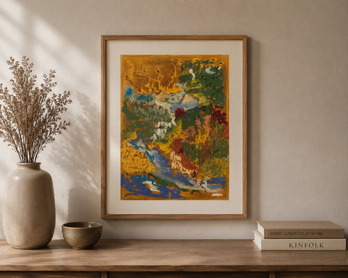 Untitled, oil on paper by Fifi Pourmohseni, shown in a room